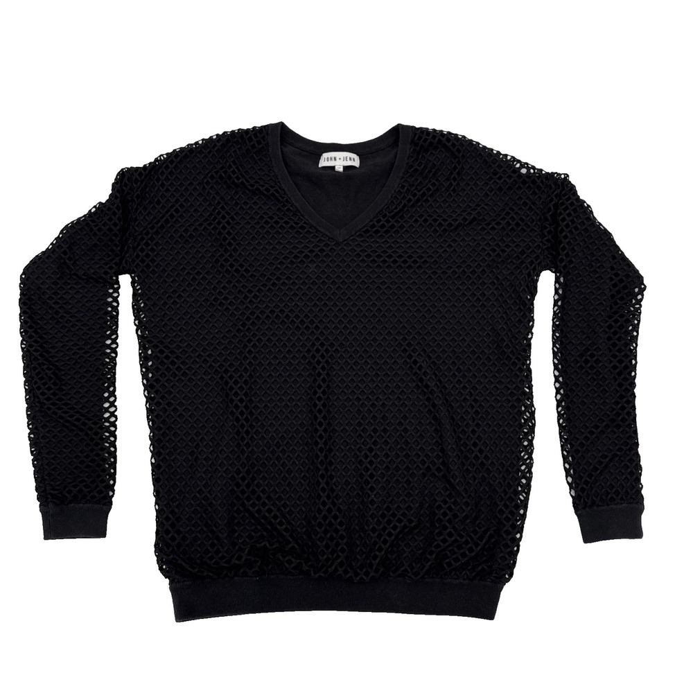 John & Jenn mens sexy Gothic party Mesh V Neck long Sleeve Black shirt small